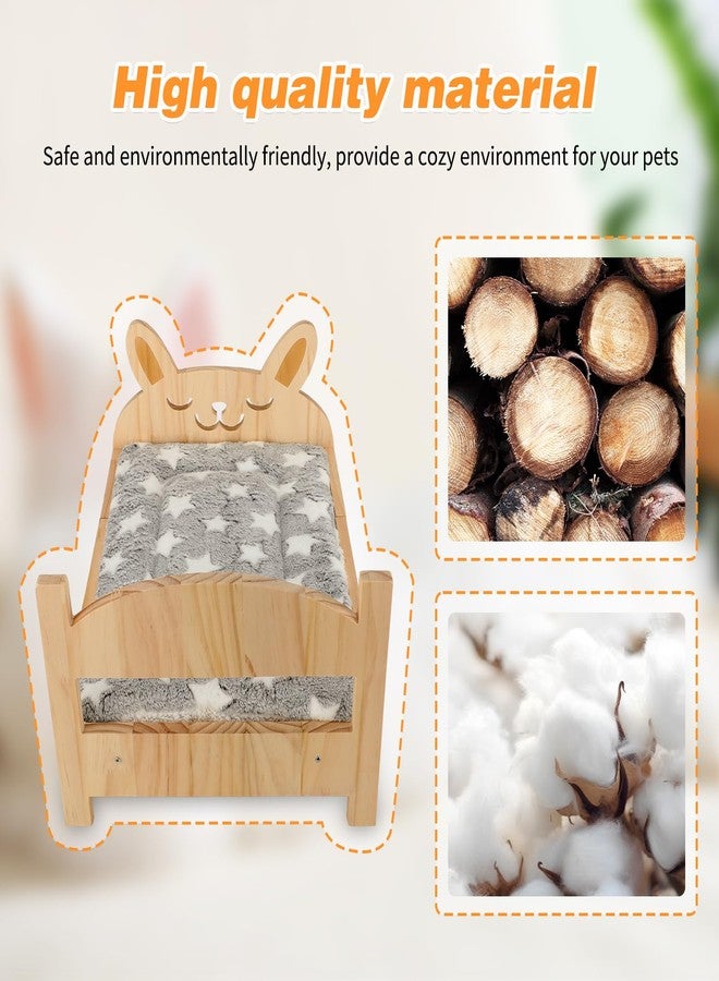 Midollarle Large Wooden Rabbit Bed with Soft Mat, 2 in 1 Folding Pet Bed for Rabbit Guinea Pig Hamster Ferret Chinchilla Kitten Puppy Sleeping, Detachable Small Animal Bed, Wood Rabbit Habitat - Image 3